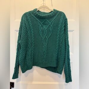Aerie Cable Knit Sweater Women’s Medium Teal Green Chunky Cozy Pullover
